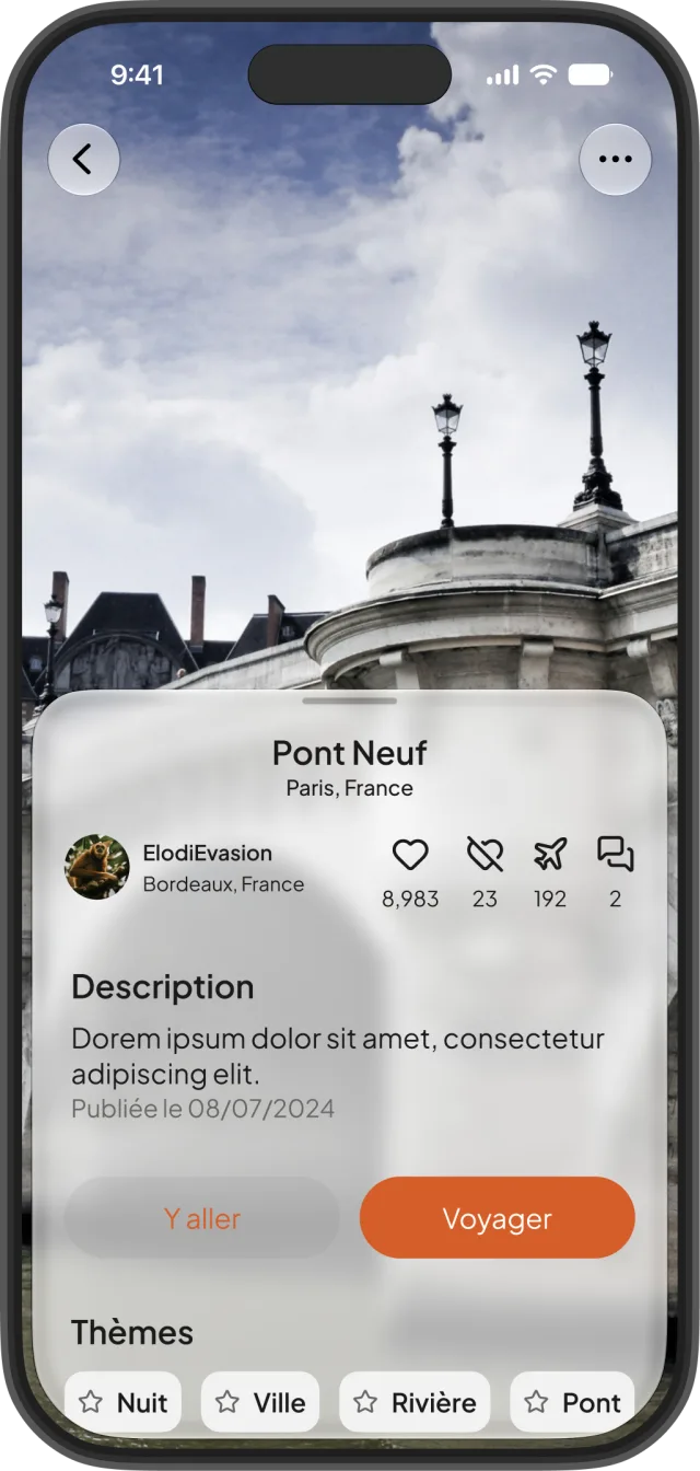 Écran de l'app Hexatrip, étape 03 : Ils cliquent sur "Voyager"